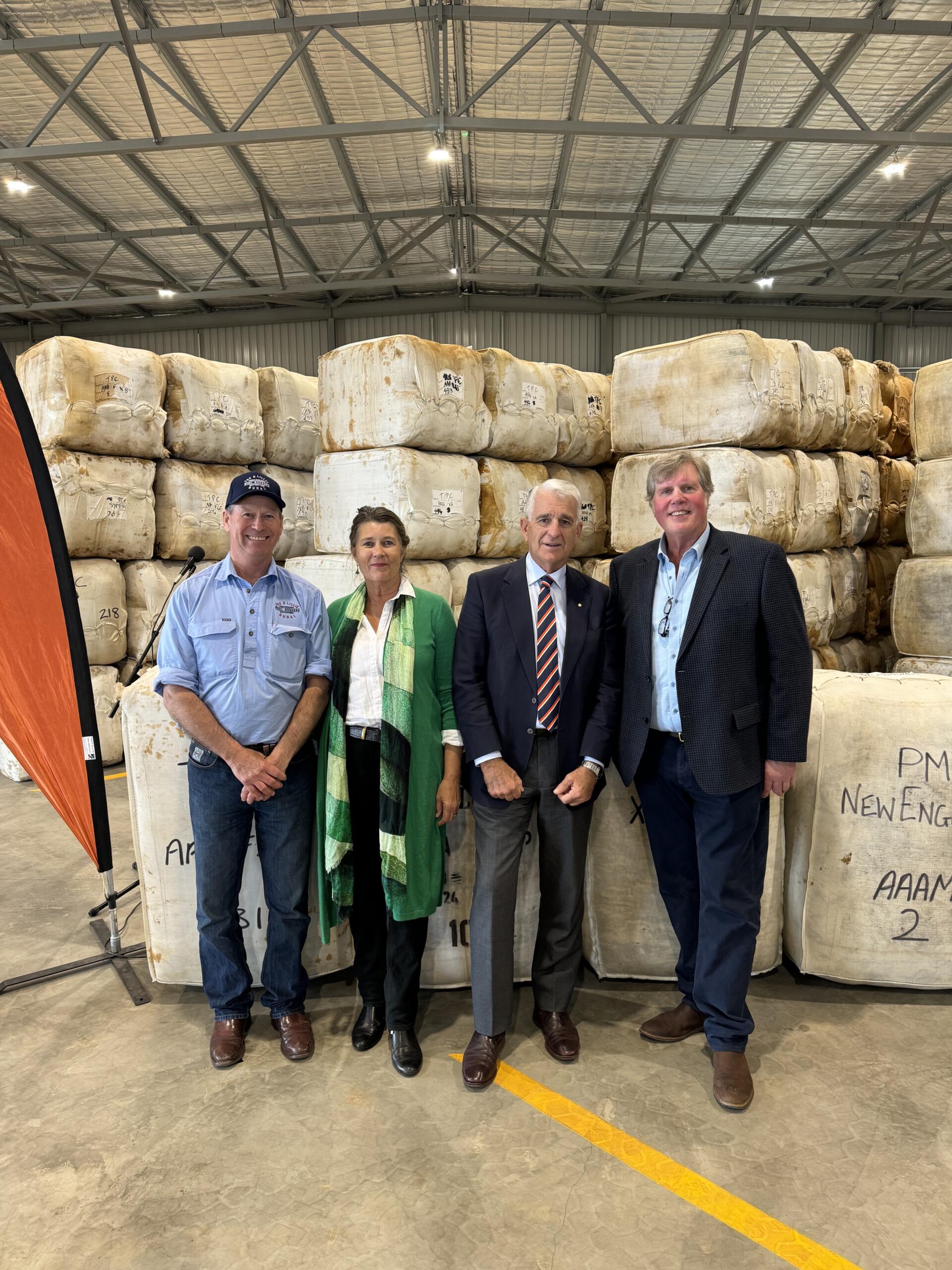 David Hallam, Julia Robertson, John Anderson And Jonathan Lillie at the new Fox & Lillie Rural Tamworth wool store