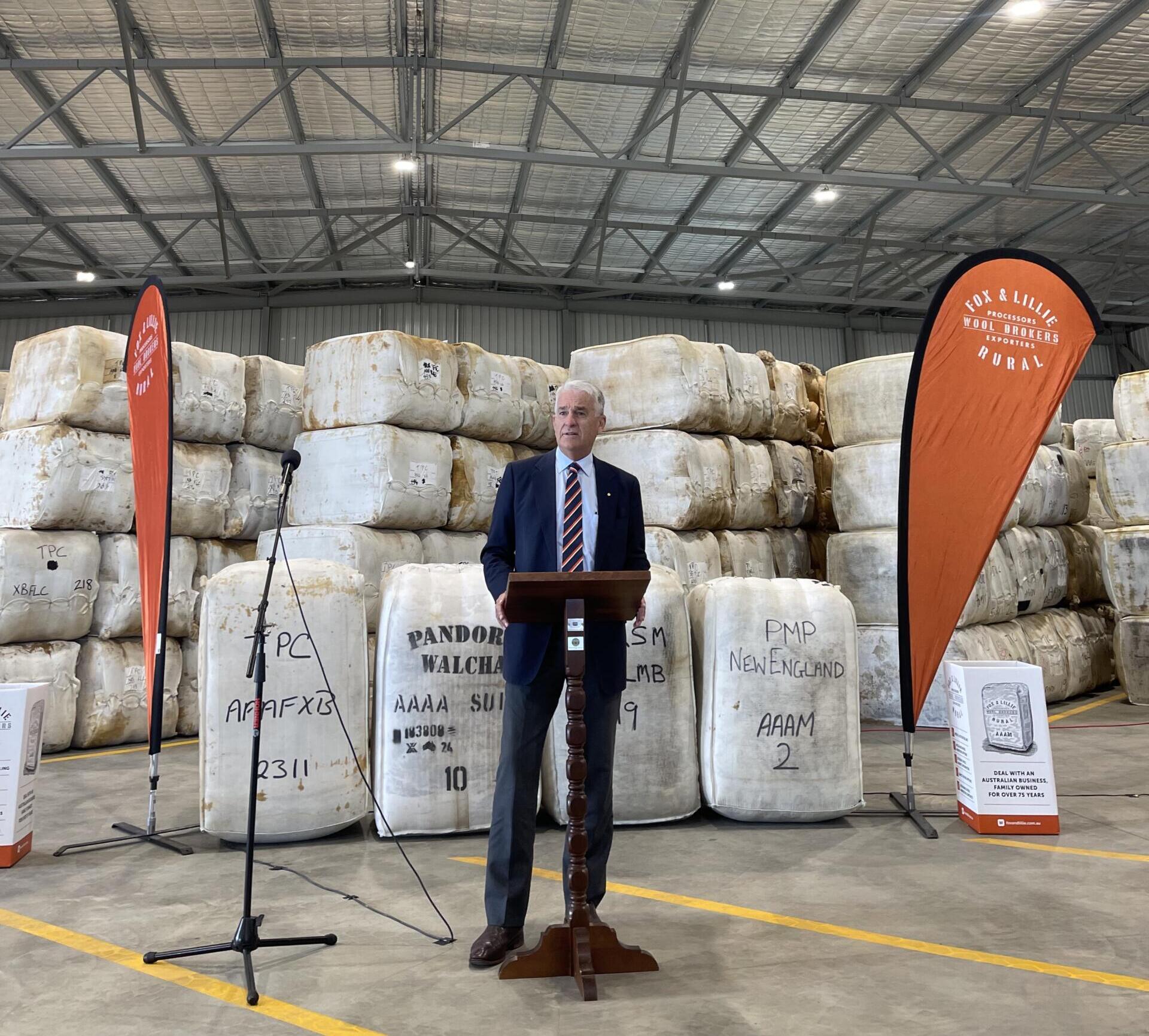 John Anderson at the opening of the new Fox & Lillie Rural Tamworth wool store